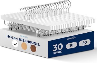 Дерев'яні вішалки для штанів SereneLife з кліпсами (20 шт.), 35,6 x 1,3 x 17 см, для джинсів, шортів, спідниць