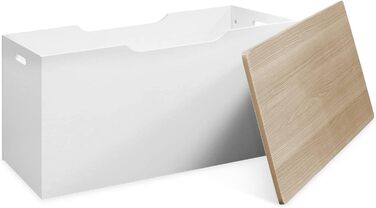 Скриня для іграшок - TOBIAS - Масив дерева в натуральній сосні білого кольору, 80 х 40 см, відкидна кришка, бічні ручки