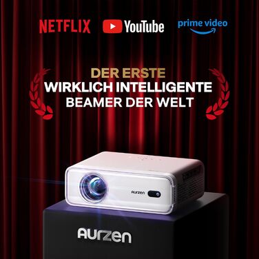 Aurzen Eazze D1 Smart Beamer: 4K проєктор для домашнього кіно з підтримкою 4K, Full HD 1080P, Netflix, Dolby Audio, автофокусом, корекцією трапеції, Wi-Fi, Bluetooth, білий