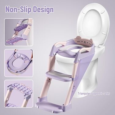 Дитячий унітаз-сходи 3-в-1 з поручнями, регульована висота, рожевий - тренажер для привчання до горщика