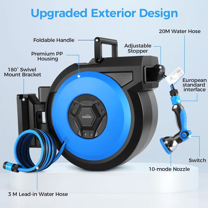 Автоматичний водяний шланг Himimi з підсвічуванням, 20м + 3м, з багатофункціональною насадкою, для саду та поливу