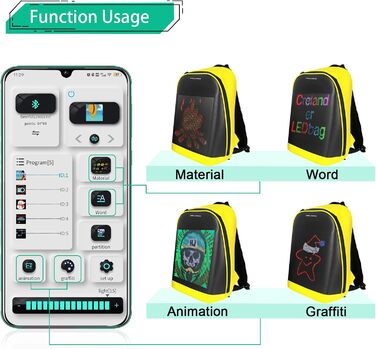 Рюкзак для ноутбука cartaoo Pixel Art зі світлодіодним екраном 64x64 RGB з керуванням додатком, жовтий