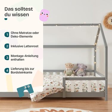 Дитяче ліжко Sisimiut Montessori від en.casa з бортиками, 120x200 см, світло-сірий/білий, з ламелями