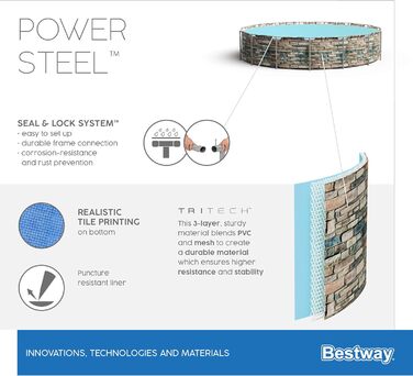 Каркасний басейн Bestway Power Steel, 427 x 122 см, комплектація з фільтруючим насосом, круглий, кам'яний вигляд