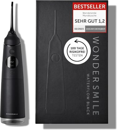 Wondersmile Munddusche PRO: Переможець тесту 2024 року, TÜV-сертифікована, 100 днів без ризику, SmoothFlow для догляду за зубами та яснами, 5 режимів, акумулятор PowerAkku (30 днів), Ultimate Black