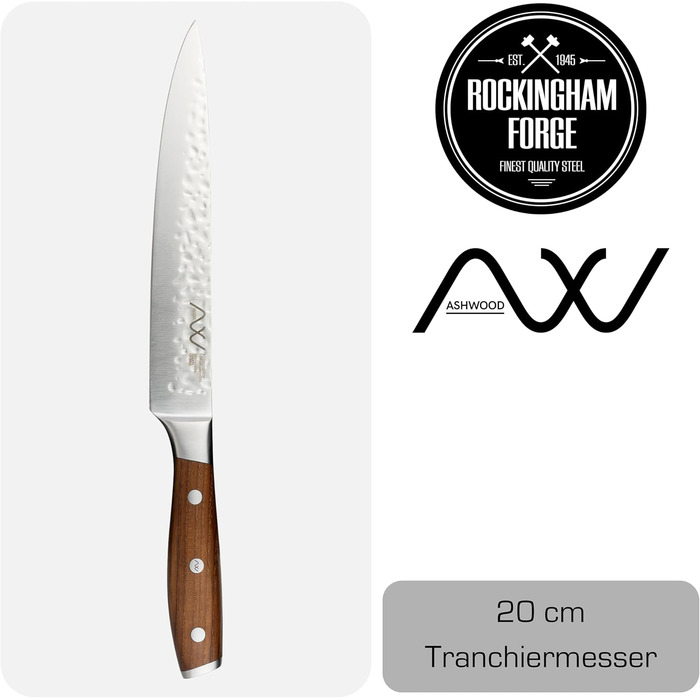 Набір кухонних ножів Rockingham Forge Ashwood 8 предметів з дерев'яною ручкою, точилка та ножиці – професійні ножі з нержавіючої сталі, преміум якість