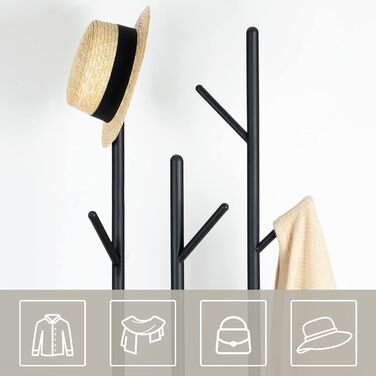 HOOBRO Стійка для одягу, вільна стоянка, вішалка для одягу у вигляді дерева з 8 гачками, 2 круглі полиці, для одягу, капелюхів, сумок, вітальні, спальні, офісу, темно-коричневий + чорний