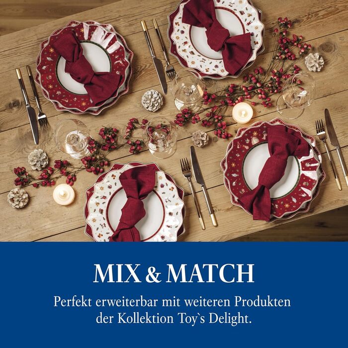 Villeroy & Boch Toy's Delight: Сніданок на двох - сервіз для двох осіб (6 предметів), білий/червоний, кераміка, Преміум якість, Різдвяний сервіз