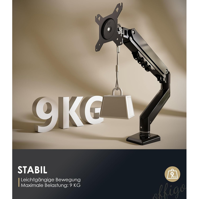 Кріплення для монітора OffiGo: підходить для моніторів 15-32 дюймів, вантажопідйомність до 9 кг, VESA 75/100 мм, чорний