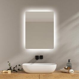 Дзеркало для ванної кімнати EMKE з підсвічуванням 40x60 см, антизапар, 2 кольори світла (тепле/холодне), вимикач-маятник, IP44, енергозберігаюче, захищене від вибуху (60 см x 45 см)