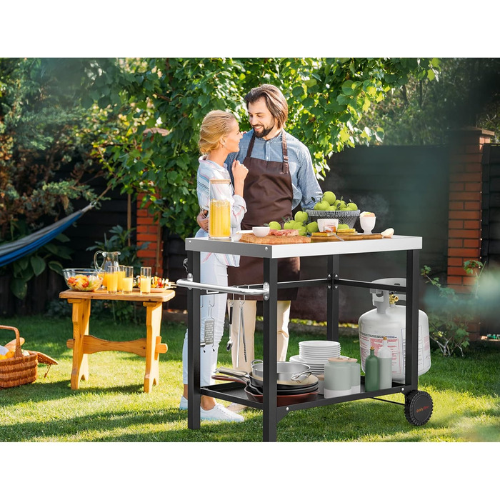 Onlyfire Grillwagen: Сталевий гриль-вузький столик з великою робочою поверхнею, Outdoor гриль-тролей, сервісний столик для саду та вулиці, 85,3×61×81см