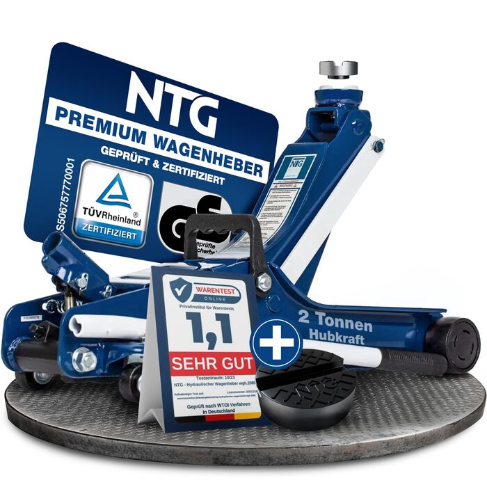 Гідравлічний домкрат NTG 2T для легкових авто та занижених транспортних засобів, сертифікований TÜV. Підйом 85-375 мм, вантажопідйомність 2000 кг (комплект 4 шт)