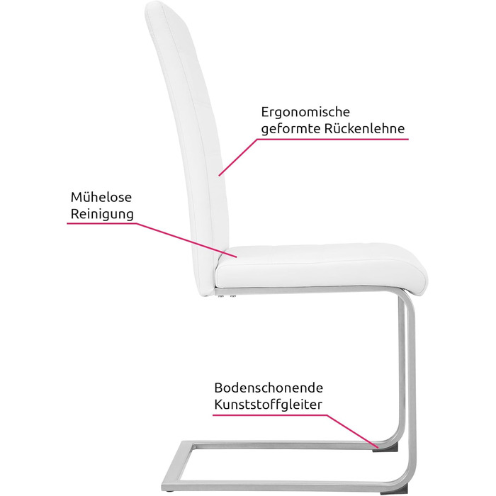 Крісло-гойдалка Tectake Cantilever, Стільці для їдальні/кухні, Штучна шкіра, Набір з 8 шт. , Білий