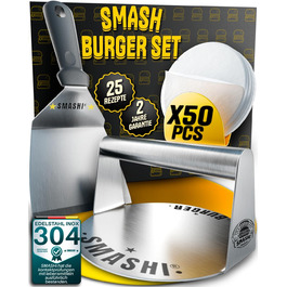 Набір для приготування бургера SMASHI®: прес, дві форми, лопатка, 50 паперів для гриля, рецепти (базовий)