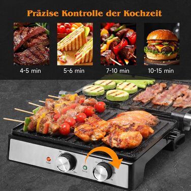 Контактний гриль Aigostar з керамічним покриттям, таймер на 30 хв. Паніні гриль та сендвічмейкер для сендвічів, стейків, тостів. 2000 Вт, регульований термостат, відкривання 180°, функція грилю