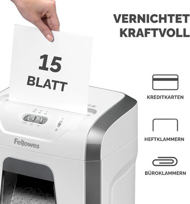 Шредер Fellowes Microcut P5: знищення 2000+ частинок/A4, 10 листів, Powershred 10M, для офісу/дому, 19л кошик, блокування,