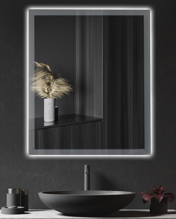 LED дзеркало для ванної кімнати з підсвічуванням | Вологостійке (IP54) | Сенсорне керування | 60x50 см | Вертикальна/Горизонтальна установка