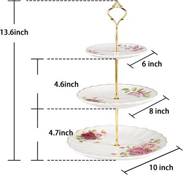 Стійка для тістечок Sweejar Home 3-ярусна керамічна, етажерка для тортів, десертів, капкейків, чаювання, сервірування їжі (свіжі квіти)