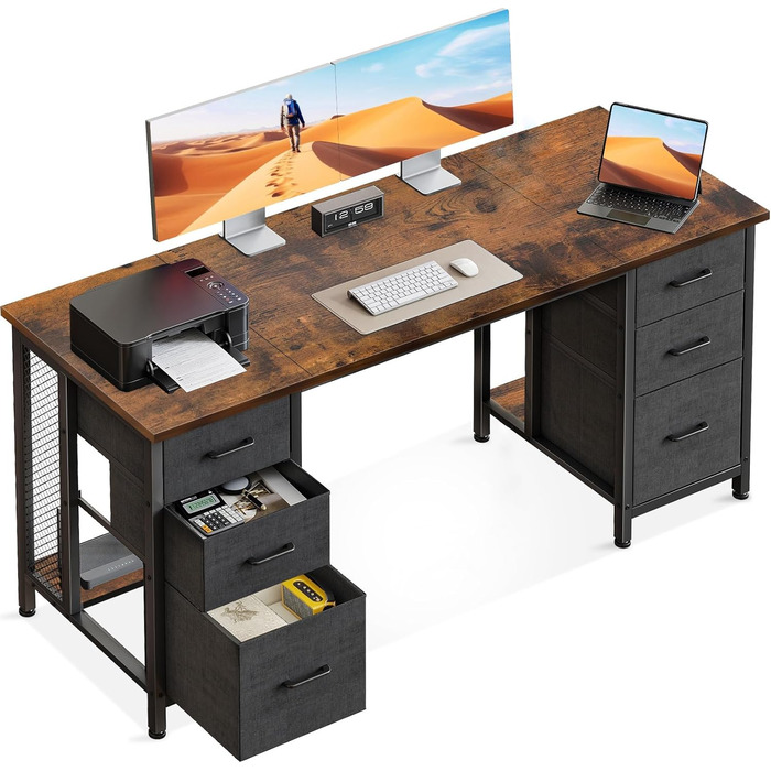 Комп'ютерний стіл Coleshome з 6 шухлядами, 160x52 см, білий, для дому та офісу