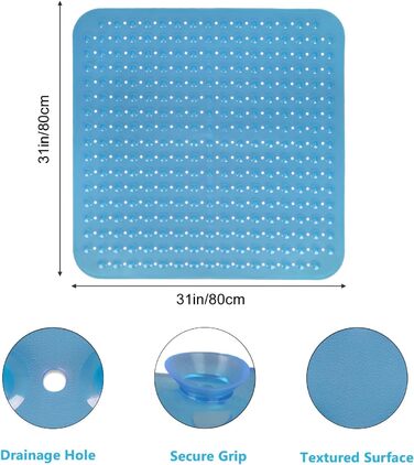 Килимок для душу нековзний 80x80, душова вставка з присосками, протиковзкий килимок PVC Non Slip (синій)