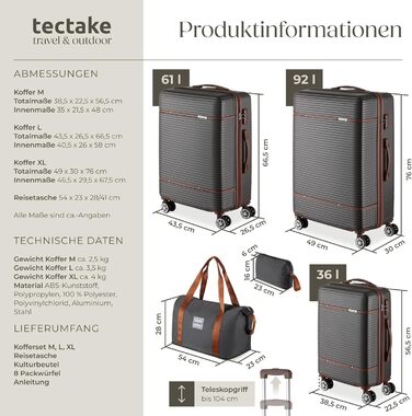 Набір валіз Tectake 13 шт. з валізою, сумкою та ролерами: 3 великі валізи, TSA-замок, сірий