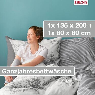 Постільна білизна Zeitgeist Ibena Cholet 135x200 см Комплект постільної білизни з бавовни 2 шт. Квіти і смужки сіро-білі, на блискавці 1 шт. 135х200 см 1 шт. 80х80 см 135 х 200, 80 х 80 см Сірий