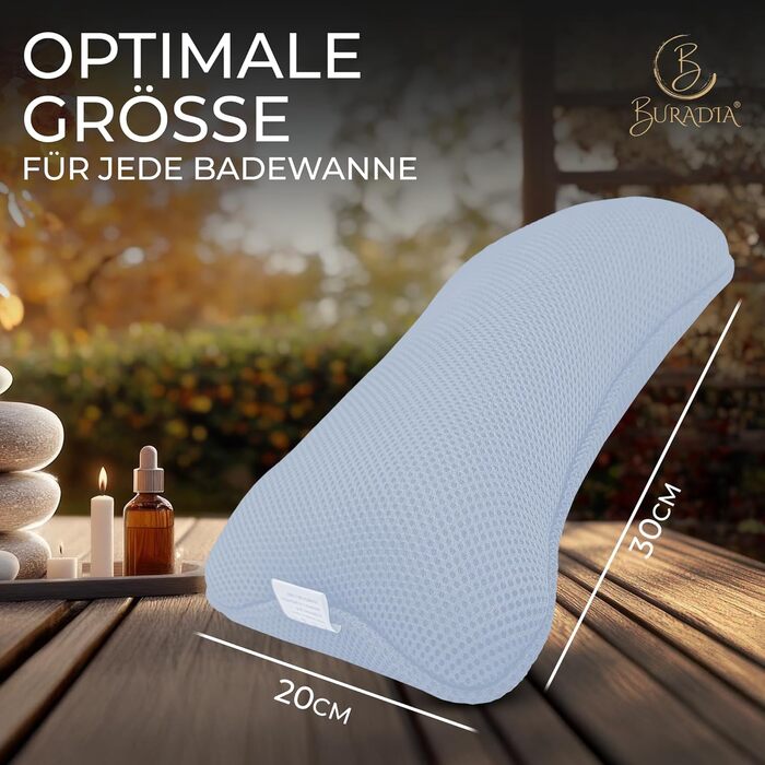 Подушка для ванни з сіткою для прання - Максимальний комфорт та розслаблення з новітньою технологією Air Mesh - Подушка для ванни з 4 міцними присосками - Підтримка шиї/голови (Світло-блакитний)