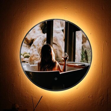 Дзеркало для ванної кімнати HUOLE з LED-підсвічуванням, настінне, з сенсорним вимикачем та захистом від запотівання, 6400K (60x60x4,5 см)