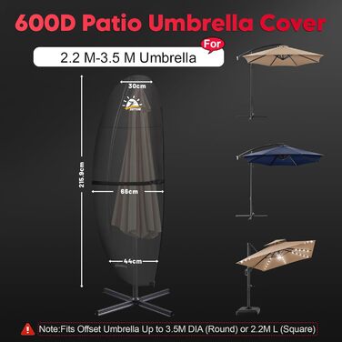 Захисний чохол для парасольки/зонту Zettum 3-4м, водонепроникний, 600D Oxford, PU покриття, UV-стійкий, для саду, 260x42x81/56 см