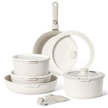 Набір посуду Just Perfecto 11 предметів: каструлі та сковорідки з знімними ручками, антипригарне покриття, для індукційних плит, сумісний з духовкою, бежевий