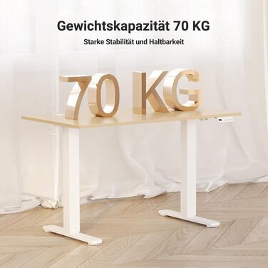 Електричний стіл Claiks з регулюванням висоти 120x60 см, з 3 функціями пам'яті, 2 гачками, бежевий