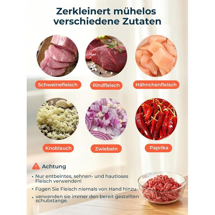 М'ясорубка електрична Fohere 2000 Вт з насадками для ковбас та кубів, 3 диски (3/5/7 мм), чорна