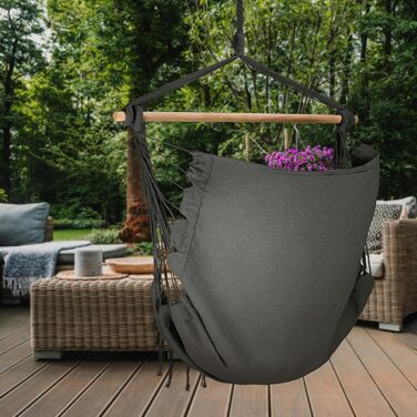 Підвісне крісло-гойдалка з подушкою 100x130x75 см, до 150 кг, для саду та дому, графітовий колір