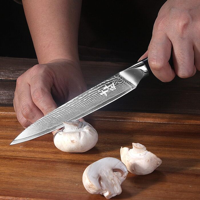 Саторі Дамаска 18 см - професійний кухонний ніж з дерев'яною ручкою, з високим вмістом вуглецю, VG10 сталь, преміум якість