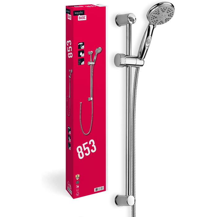 Набір душових штанг aquaSu Basic 853, душова штанга 60 см з ручним душем і душовим шлангом, хром