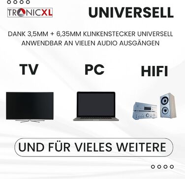 Навушники для телевізора TronicXL, дротові 6 м, стерео, роз'єм 3,5 мм і 6,35 мм, дротові