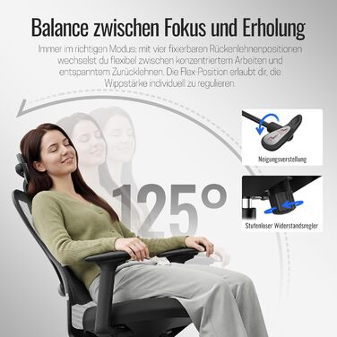 Яаса Крісло Plus: Ергономічне офісне крісло з підголівником, 2D-підтримкою попереку та 4D-підлокітниками. Тест-переможець 2026. Для дому та офісу, універсальні колеса (до 150 кг), чорний колір