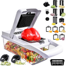 Багатофункціональний набір для нарізки овочів 22-в-1: спіралізатор, тертка, нарізач цибулі та картоплі, з контейнером 1.2л та друшляком (білий)