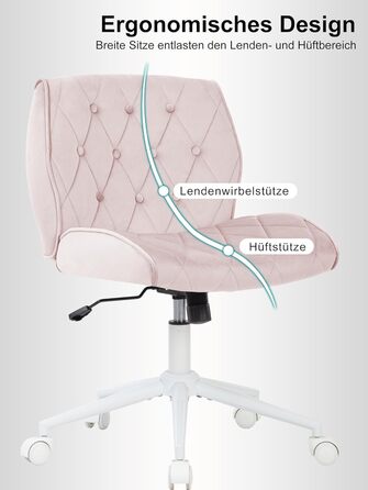 Крісло для дому та офісу Symino з функцією гойдання, крісло для макіяжу та письма, обшите штучною замшею, регульоване по висоті, 360° обертання, ергономічне, до 150 кг, велике, рожеві кнопки