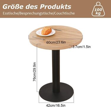 Кухонний стіл Mingone 80x80 см з дерев'яною стільницею та металевими ніжками - для кухні, вітальні, балкону, їдальні