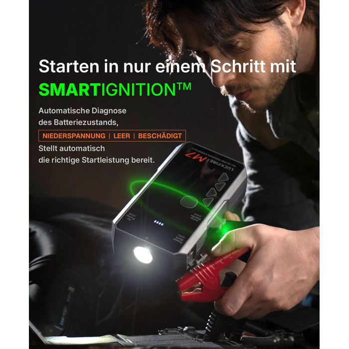 Портативний пусковий пристрій Smart Starthilfe Powerbank для автомобіля 12V з компресором, 150 PSI, 60Wh - для бензинових та дизельних двигунів до 8,5L та 6,5L відповідно