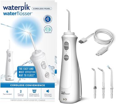 Waterpik Advanced Бездротова Іригатор для Ротової Порожнини, Іригатор для Зубів, Білий, 4 Насадки, 3 Режими, Індукційна Зарядка