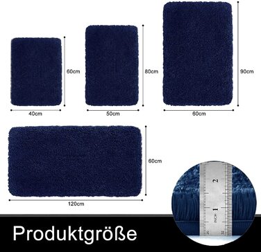 Набір килимків для ванної кімнати Homaxy, 2 шт. - нековзний, м'який, з високим ворсом, мікрофібра, 60 x 120 см, темно-синій