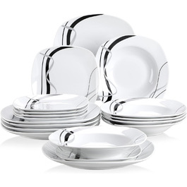 Тарілки та миски VEWEET, порцелянові набори посуду на 4 особи, набір посуду з 12 предметів з обідньою тарілкою, десертна тарілка та миски з пластівцями, серія Fiona