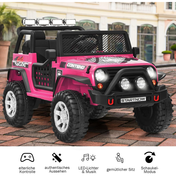 Дитячий електромобіль COSTWAY 12V, музика, USB, MP3, радіо, 3 швидкості, дистанційне керування, рожевий, для дітей від 3 років