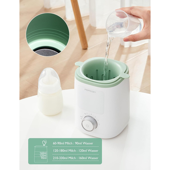 Momcozy Нагрівач для пляшечок Momcozy Nutri-Flaschenwärmer - 9-в-1 з точним контролем температури, нічним світлом, швидким нагрівом та автоматичним вимкненням. Сумісний з усіма пляшками.