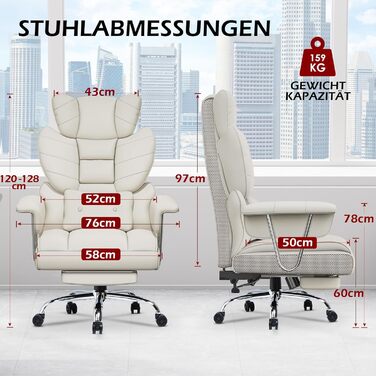 Офісний крісло NaspaLuro з підставкою для ніг, ергономічне, з підтримкою попереку, з високою спинкою, для дому та офісу, сірого кольору (білий 2, 77x66x134 см)