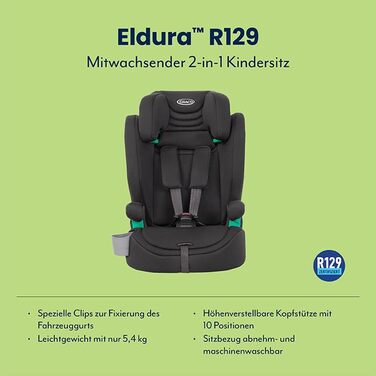 Автокрісло Graco Eldura™ R129 для дітей 15 місяців - 12 років (76-150 см), чорний колір, захист від бічного удару
