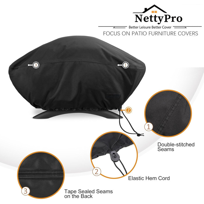 Чохол для гриля NettyPro Q-серії, водонепроникний, захист від УФ, для грилів Q 1400/1000, Baby Q, чорний