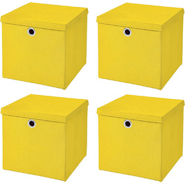 Кошик для зберігання Складна коробка 32 x 32 x 32 см Кошик для полиць складний з кришкою (жовтий), 4 шт.